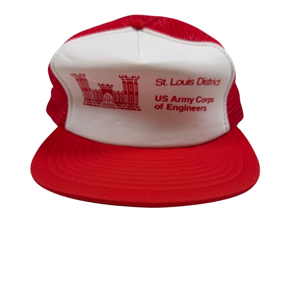 Vintage US Army Corps of‎ Engineers St Louis District Trucker Hat Red Snapback